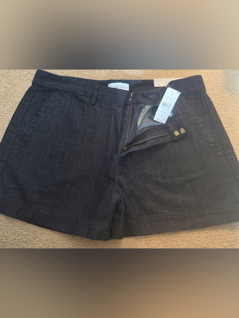 LOFT Navy Linen-Blend Zip Front Shorts
